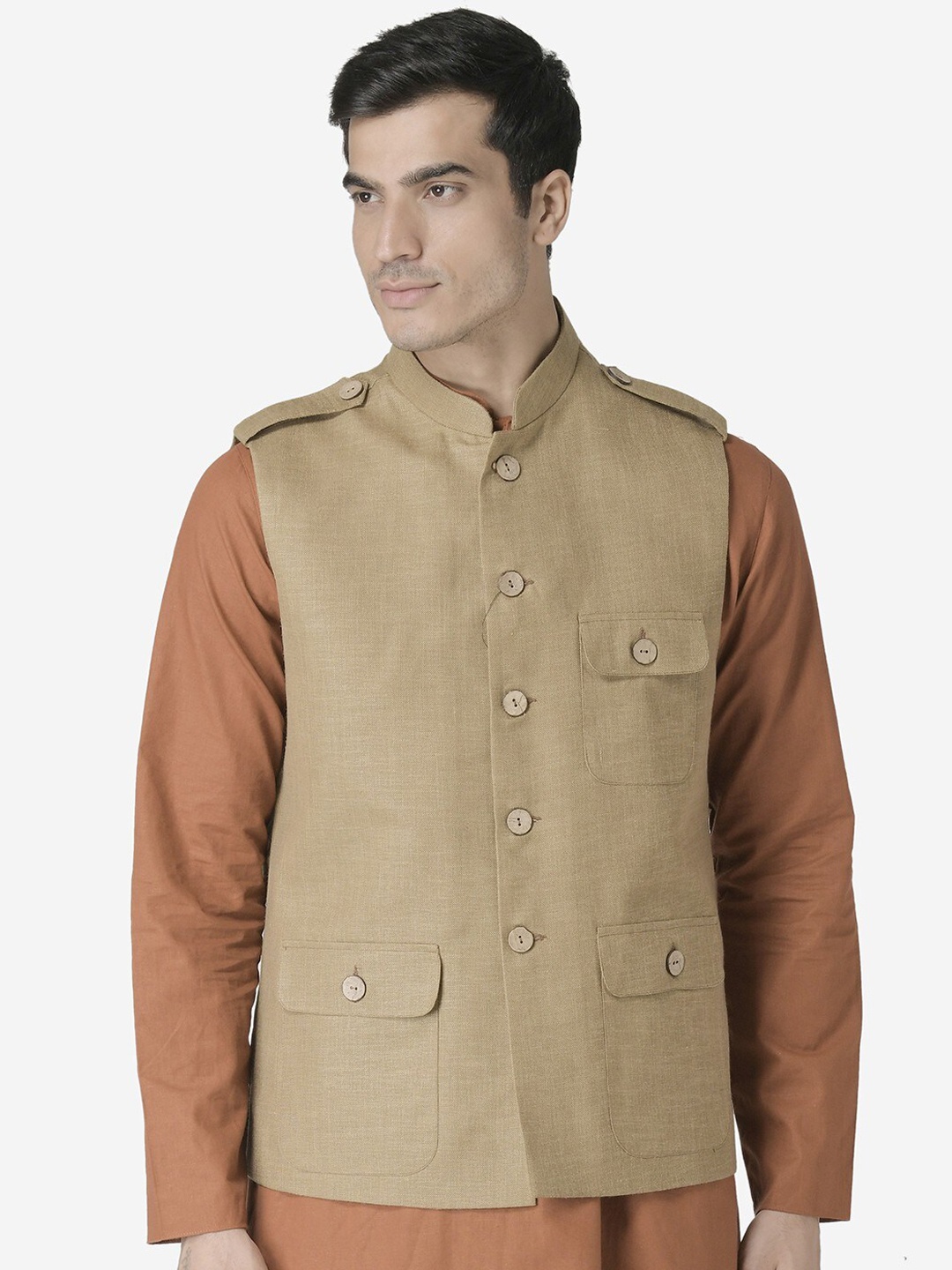 

TABARD Cotton Nehru Jackets, Brown