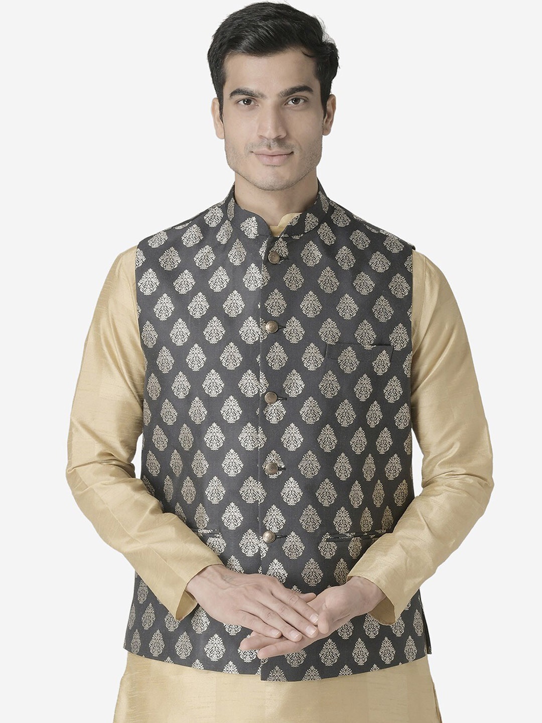 

TABARD Printed Nehru Jacket, Black