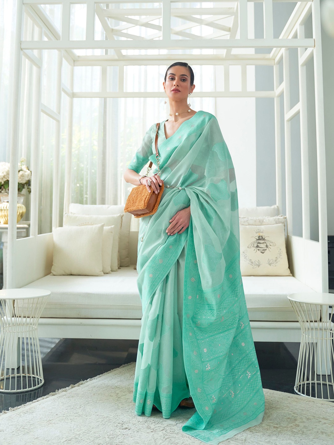 

Mitera Woven Design Zari Saree, Sea green