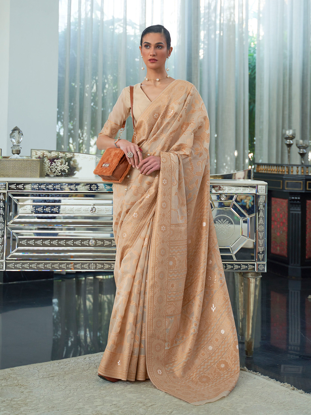 

Mitera Woven Design Zari Saree, Beige