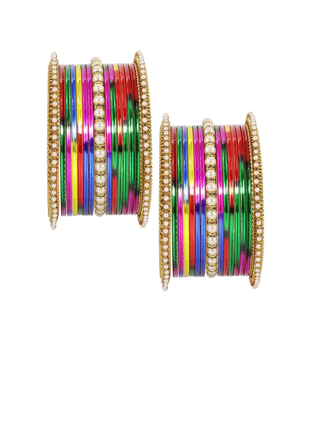 

NMII Set Of 30 Cubic Zirconia & Bead-Studded Bangle Set, Gold
