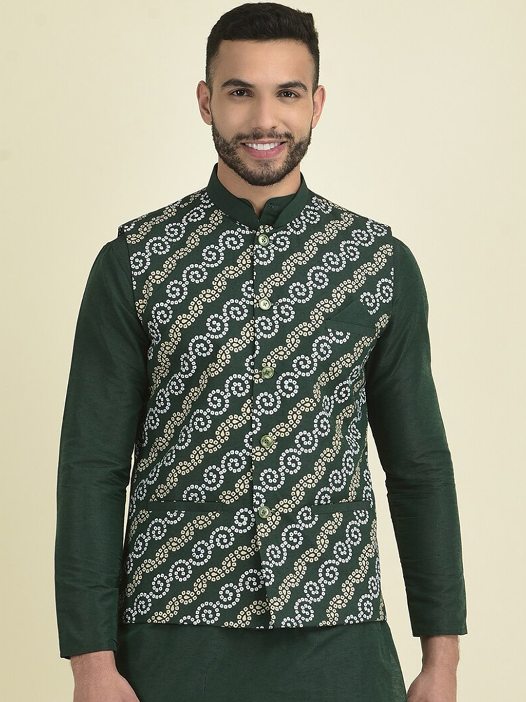 

DEYANN Printed Nehru Jackets, Green