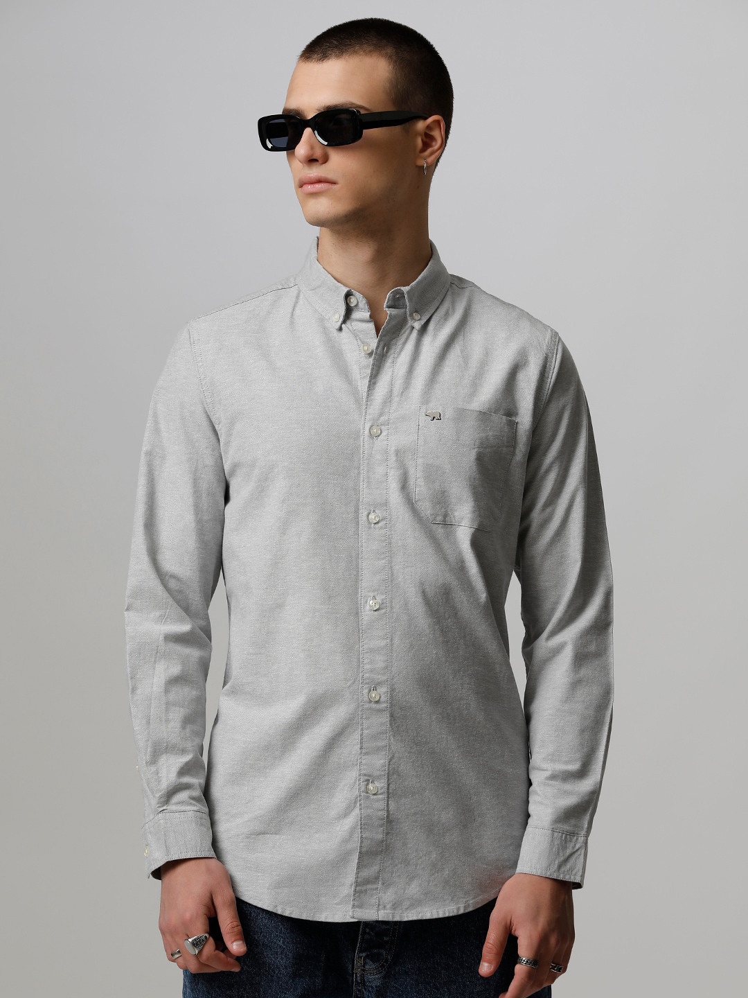 

THE BEAR HOUSE Slim Fit Pure Cotton Casual Shirt, Grey