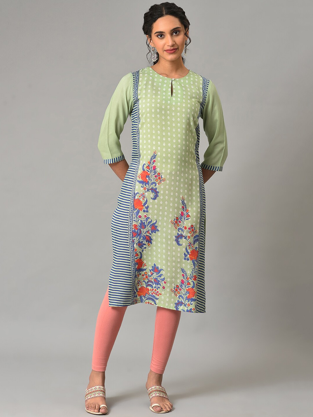 

W Floral Printed Kurta, Green