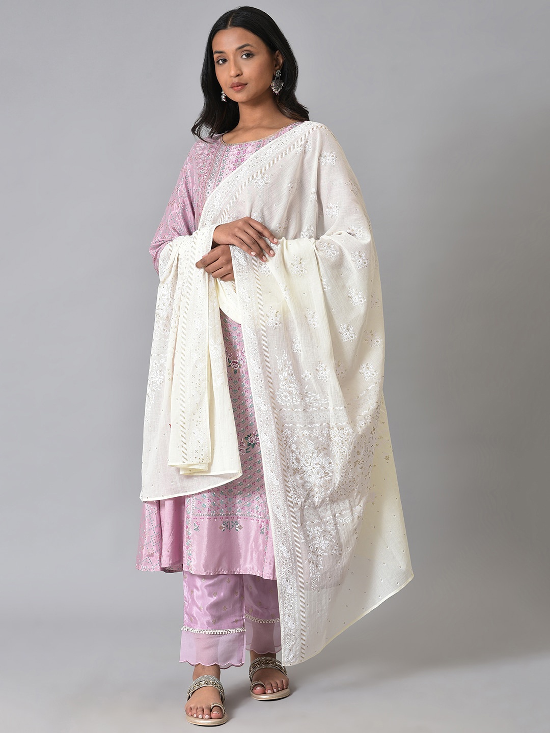 

W Cotton Printed Dupatta, White