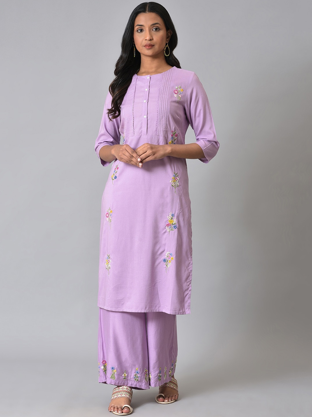 

W Floral Embroidered Kurta, Purple
