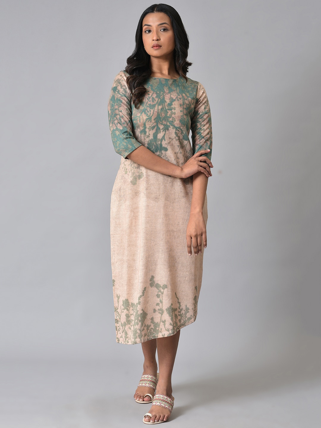 

W A-Line Cotton Dress, Beige