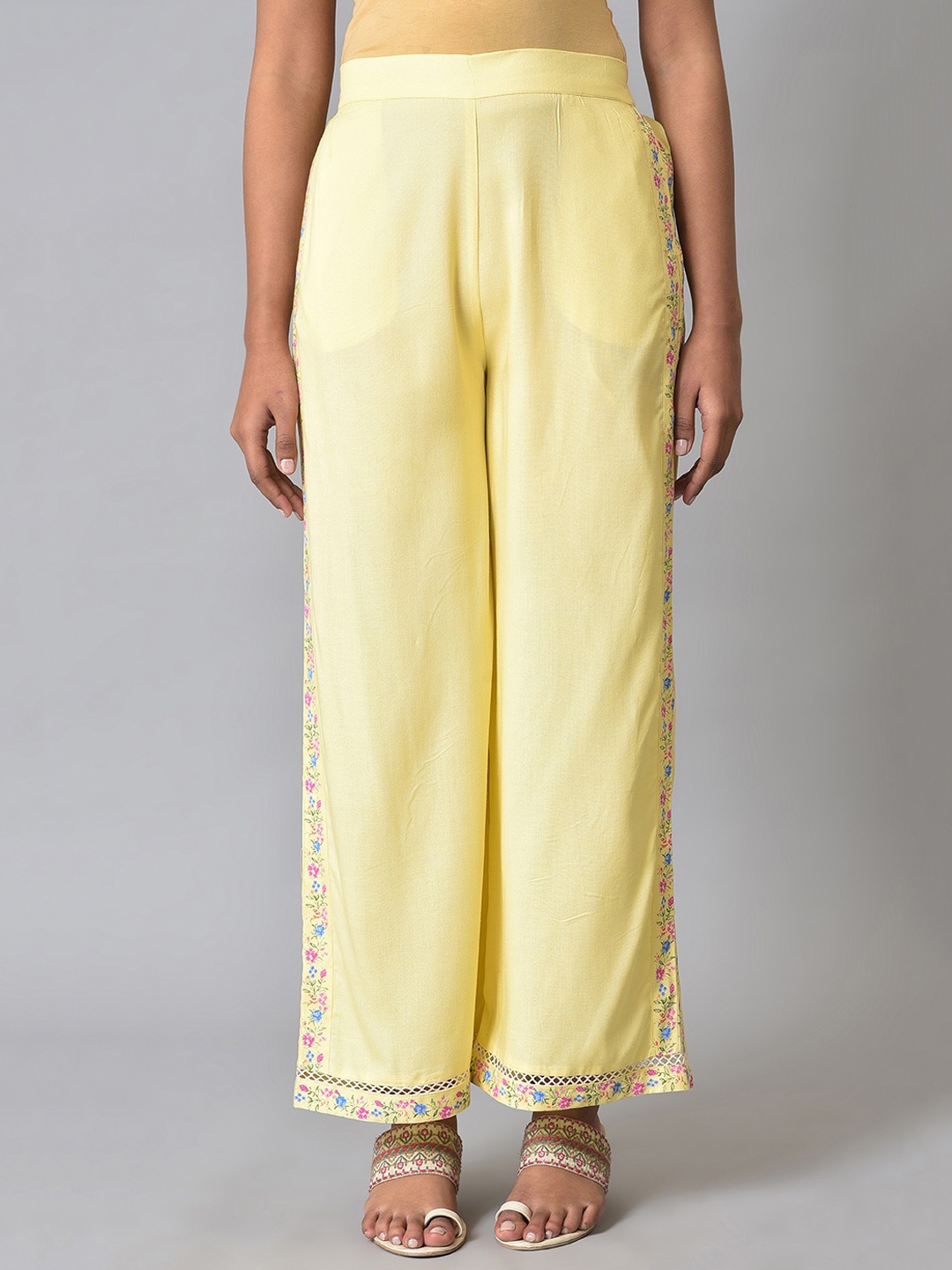 

W Women Wide Leg Elasticated Palazzoos, Yellow