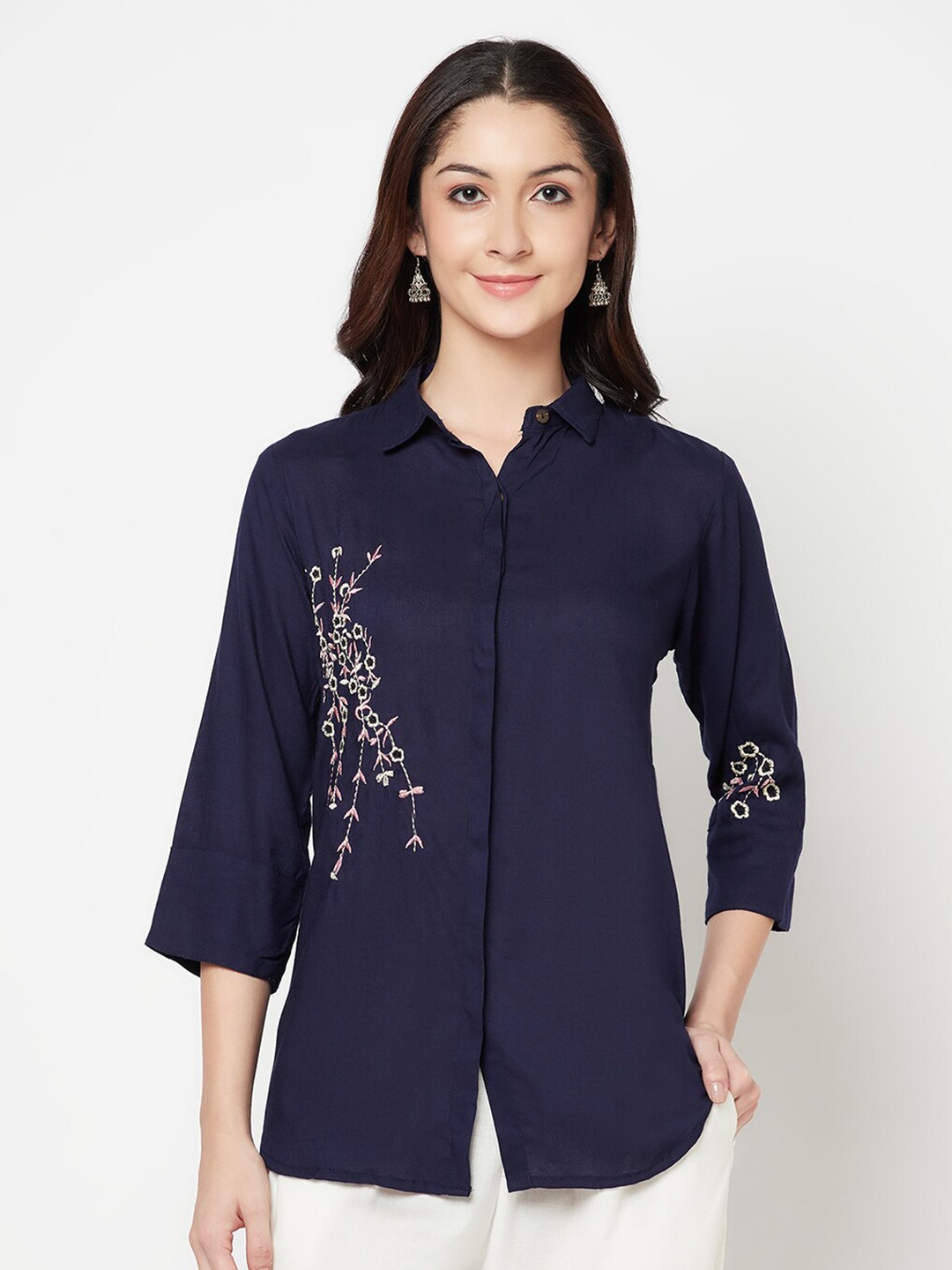 

Senyora Embroidered Shirt Style Top, Navy blue
