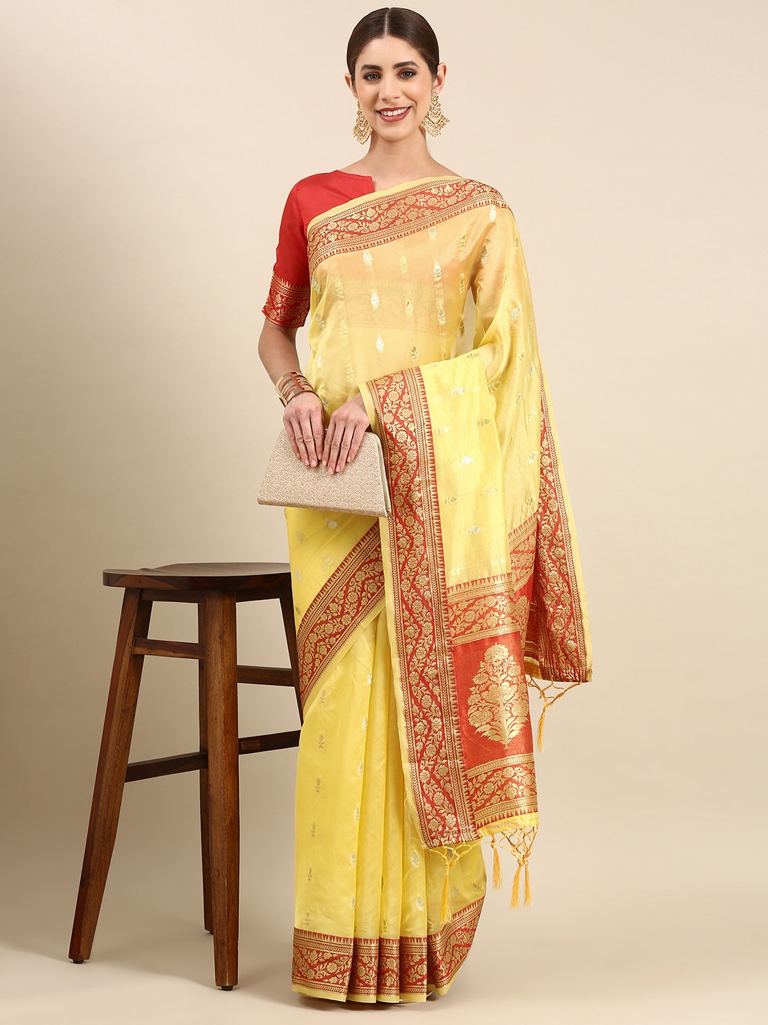 

Anouk Woven Design Silk Blend Banarasi Saree, Yellow