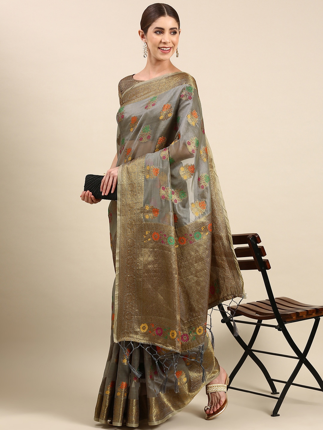 

Anouk Woven Design Silk Blend Banarasi Saree, Grey