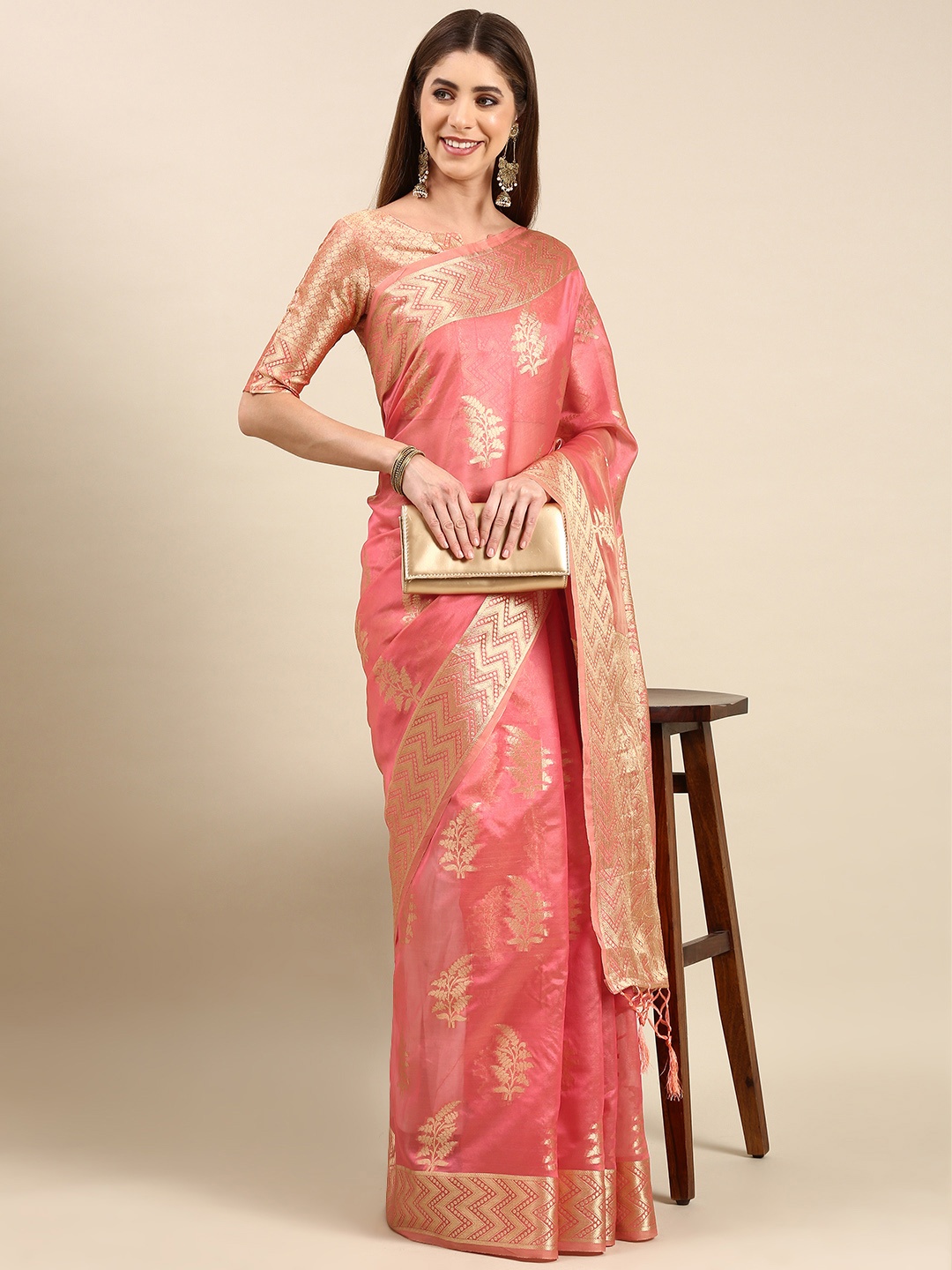 

Anouk Woven Design Silk Blend Banarasi Saree, Pink