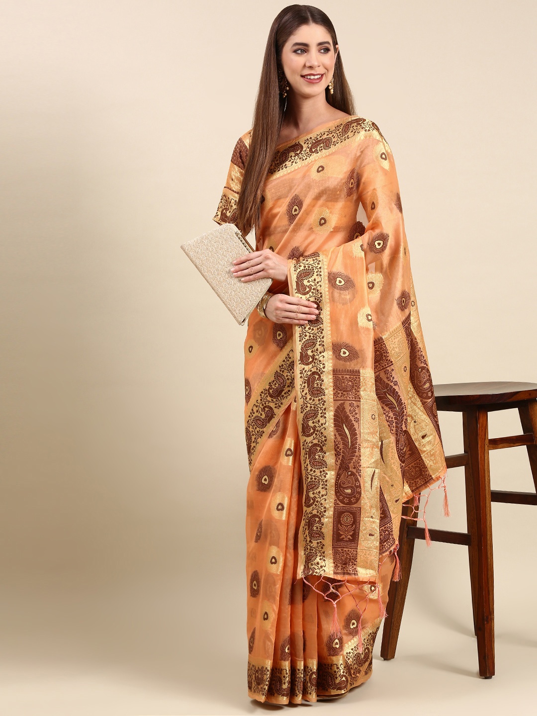 

Anouk Woven Design Silk Blend Banarasi Saree, Orange