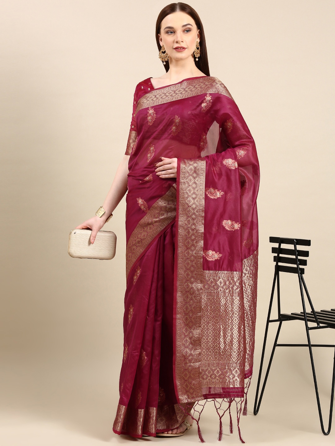 

Anouk Ethnic Motifs Zari Silk Blend Banarasi Saree, Magenta