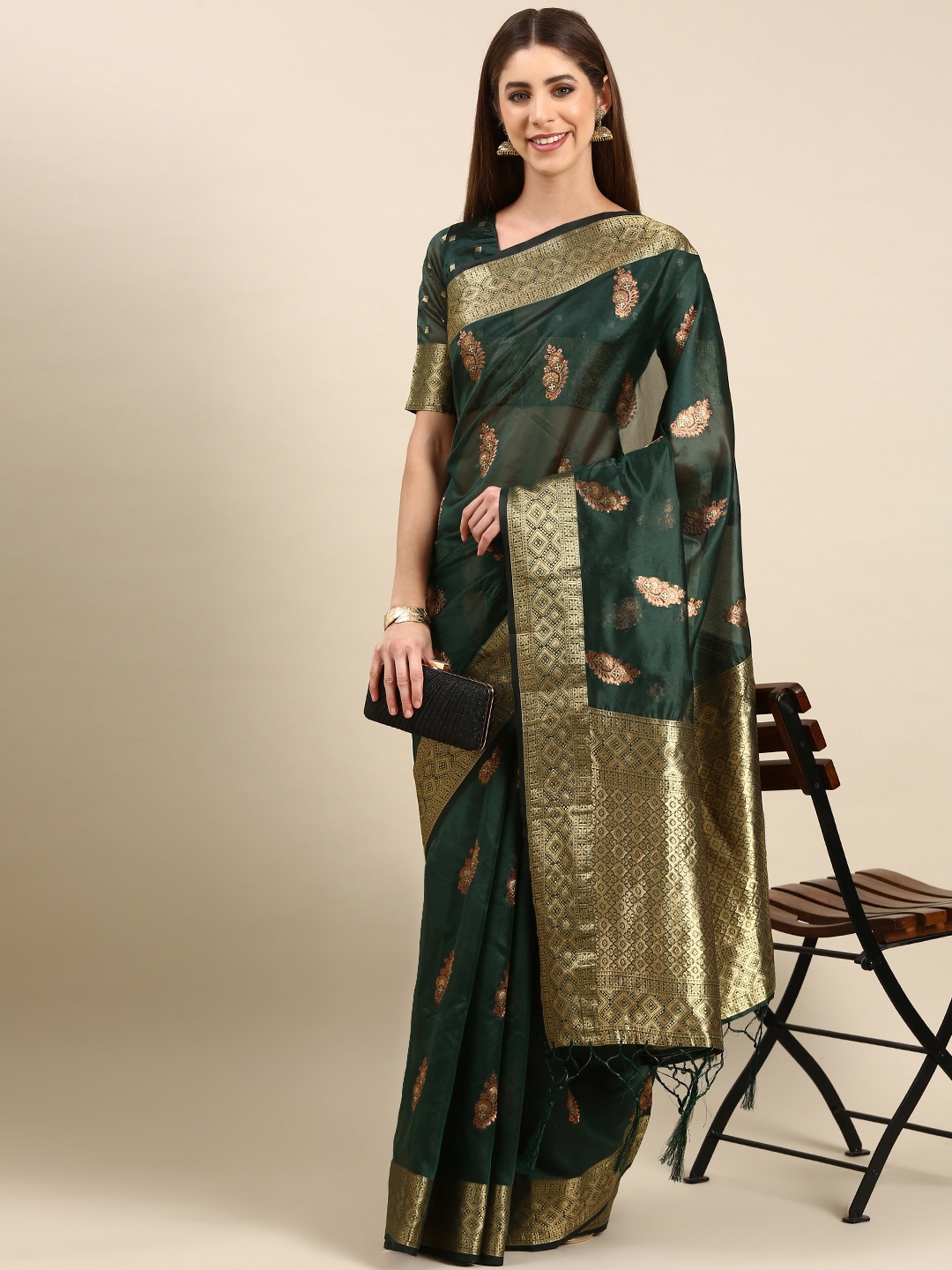 

Anouk Paisley Silk Blend Banarasi Saree, Green