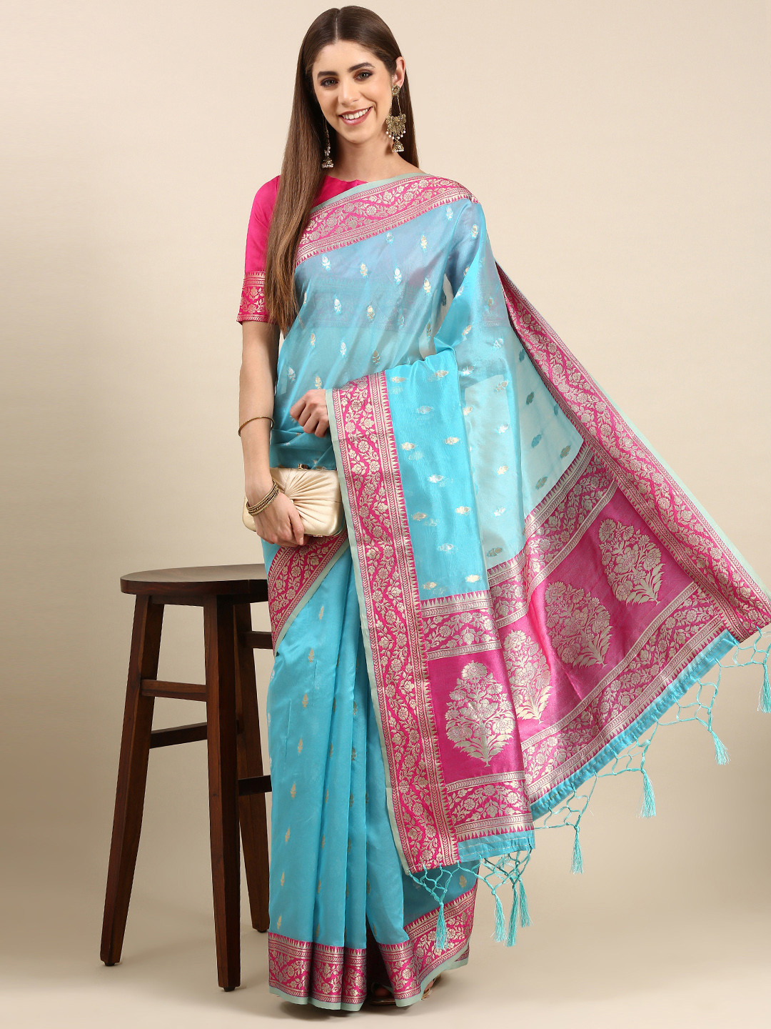 

Anouk Woven Design Silk Blend Banarasi Saree, Blue