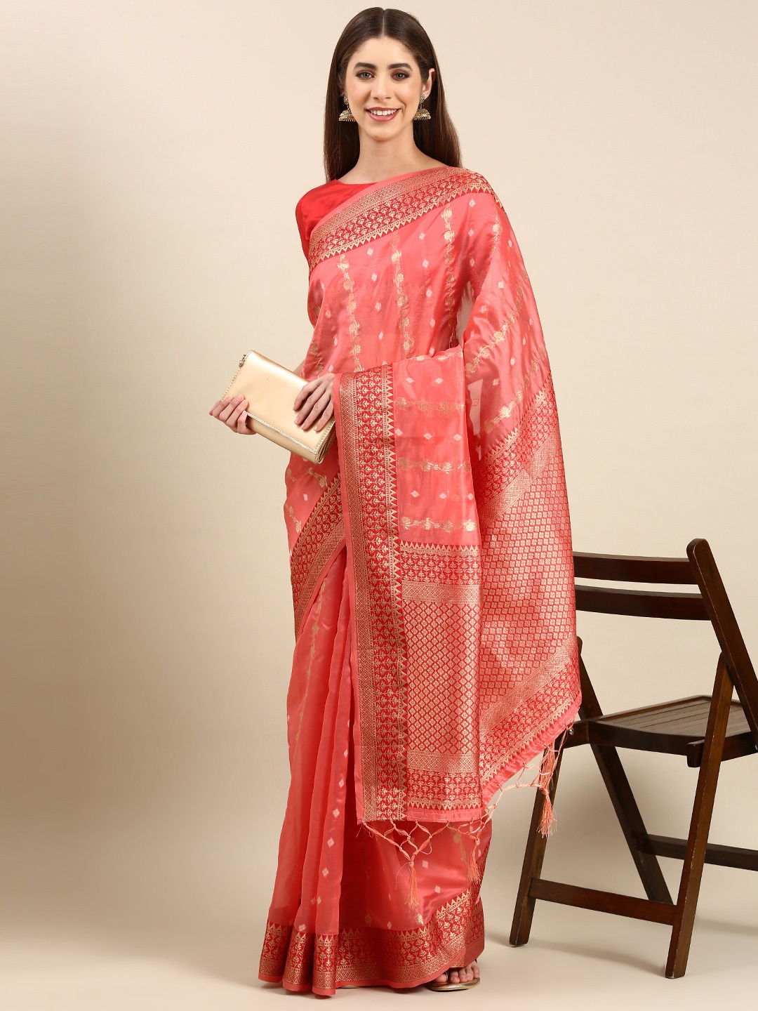 

Anouk Woven Design Silk Blend Banarasi Saree, Pink