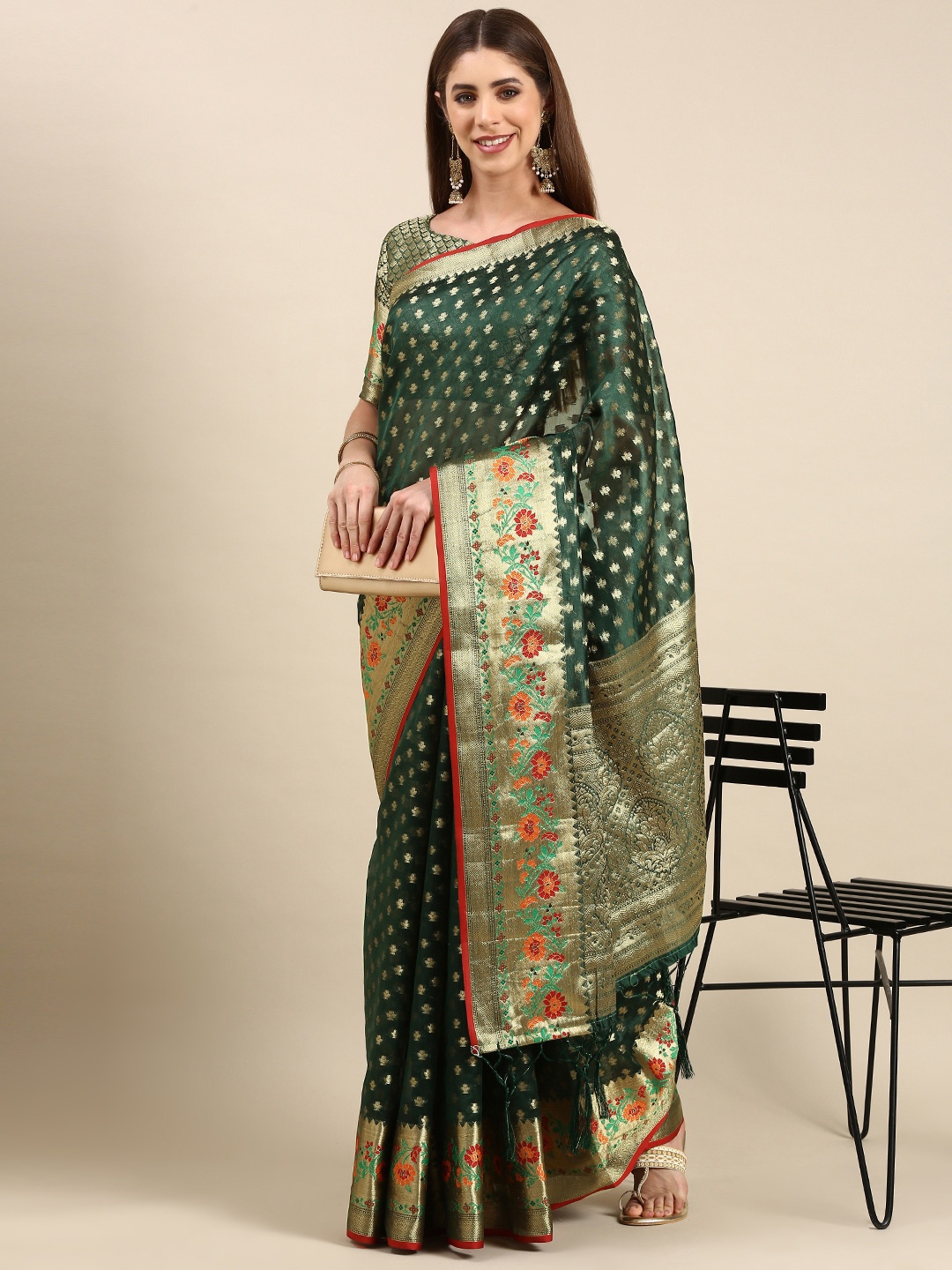 

Anouk Woven Design Silk Blend Banarasi Saree, Green