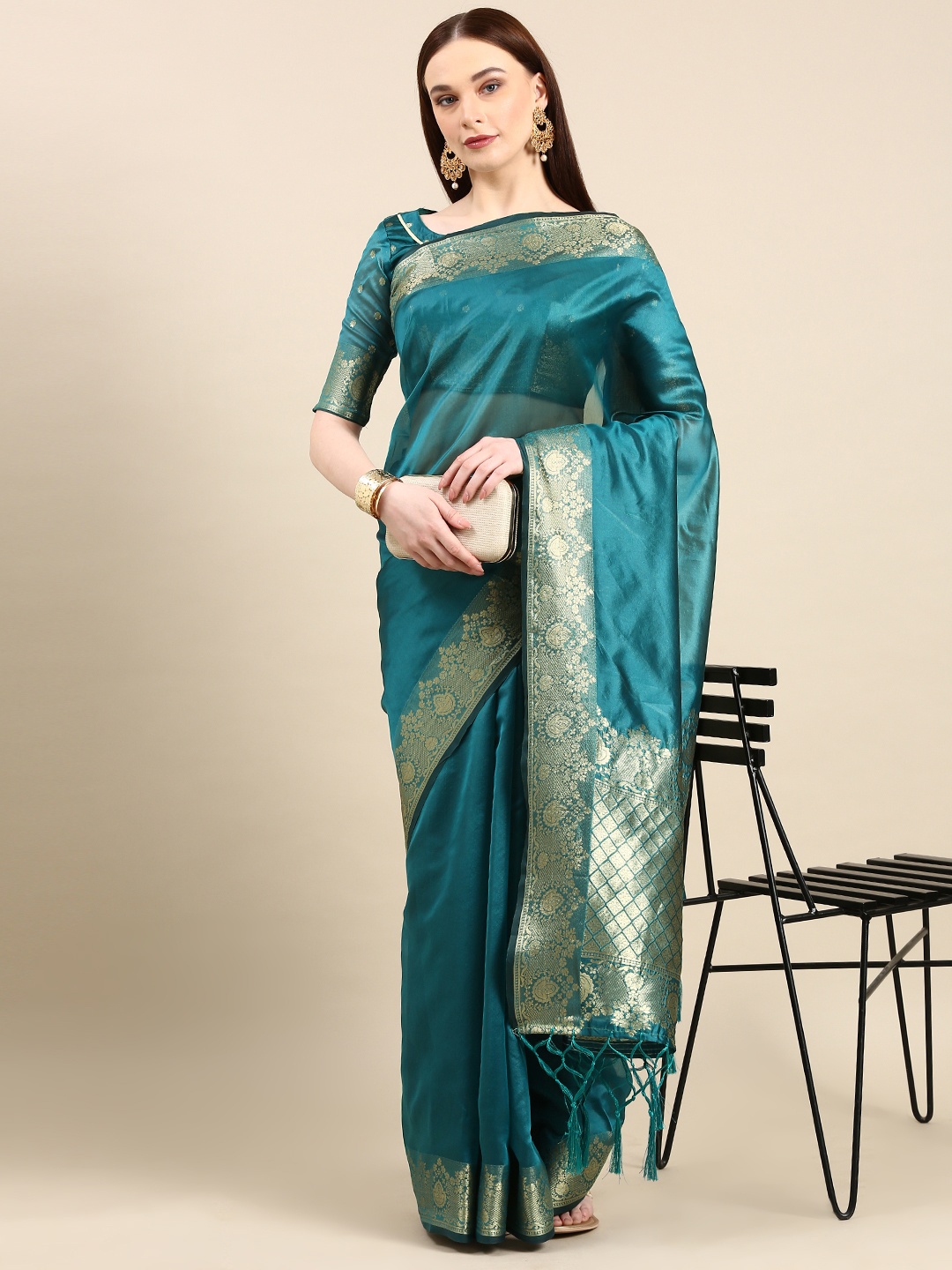 

Anouk Zari Silk Blend Banarasi Saree, Teal