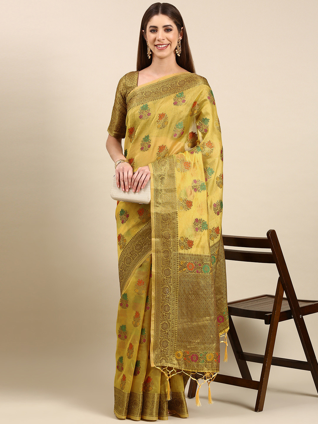 

Anouk Woven Design Silk Blend Banarasi Saree, Yellow