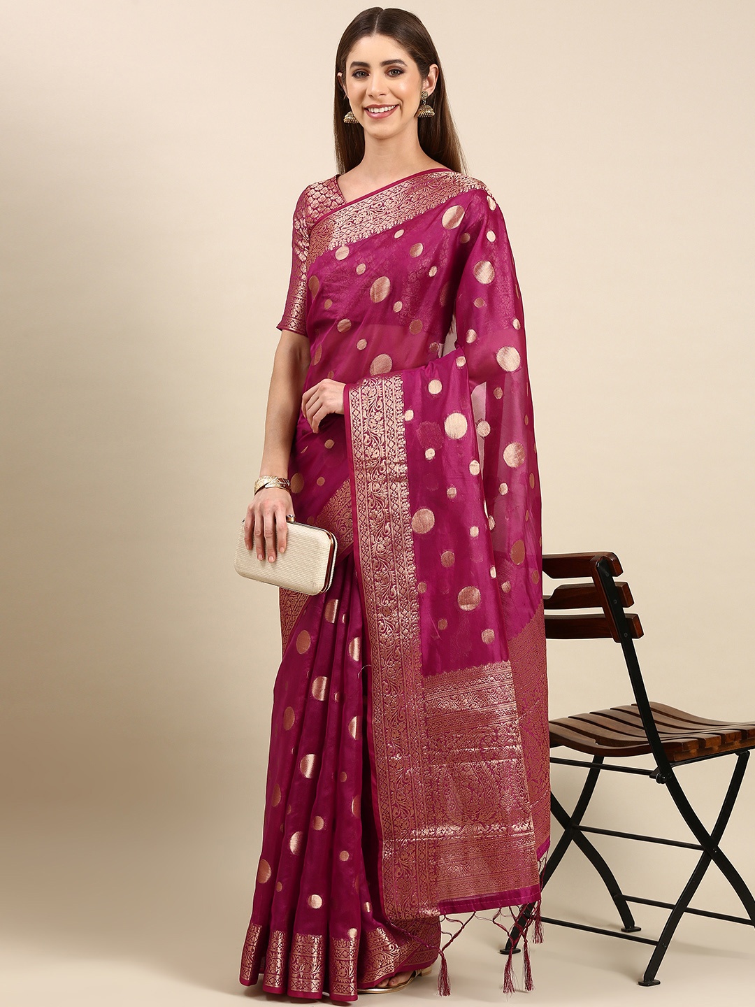 

Anouk Woven Design Silk Blend Banarasi Saree, Magenta