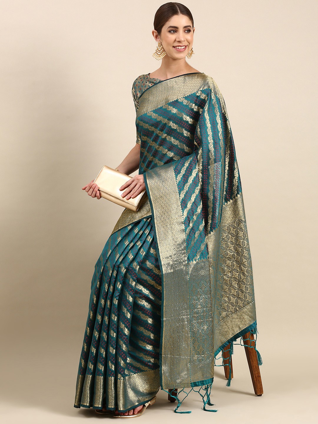 

Anouk Woven Design Silk Blend Banarasi Saree, Blue