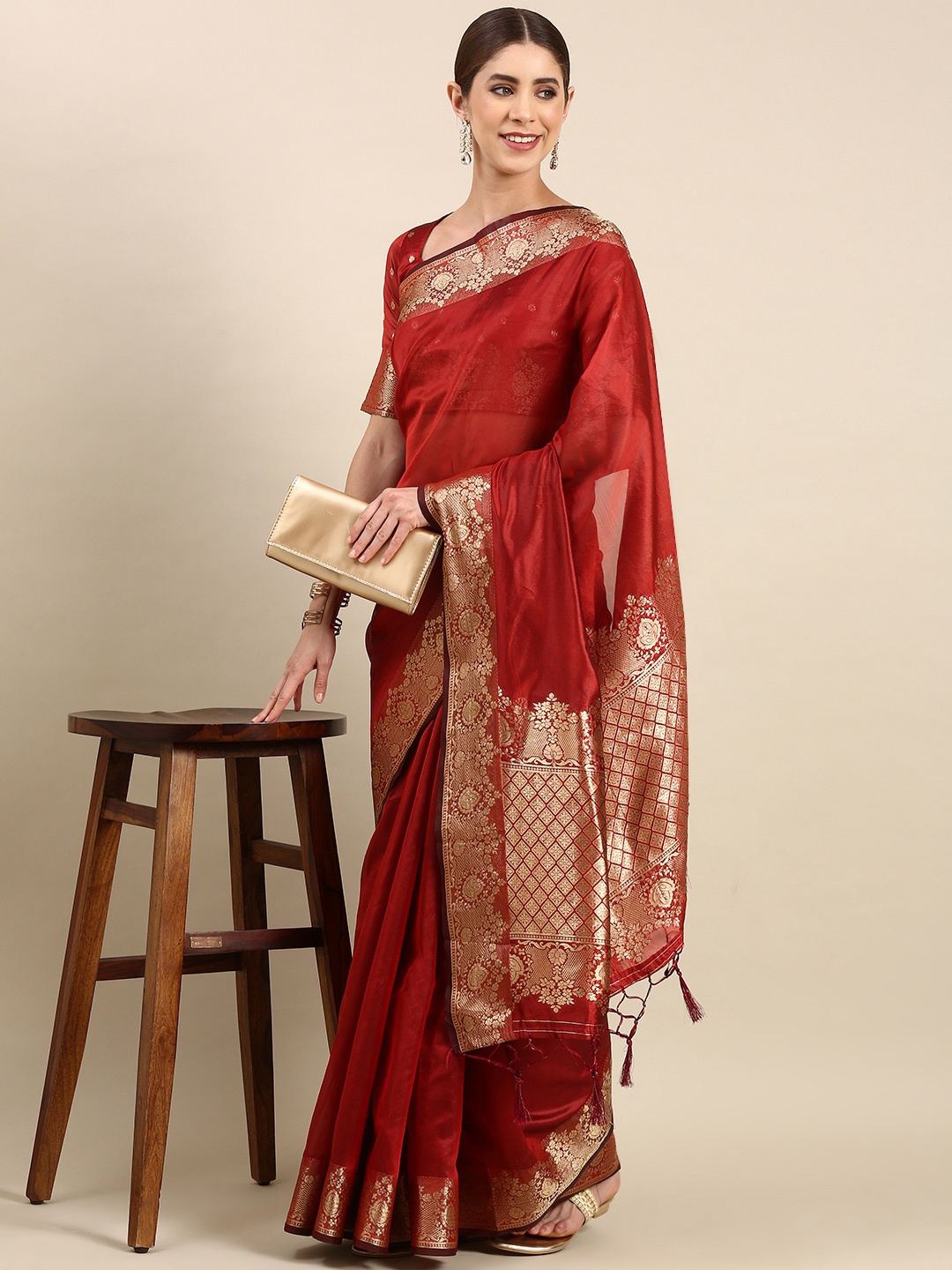 

Anouk Woven Design Silk Blend Banarasi Saree, Red