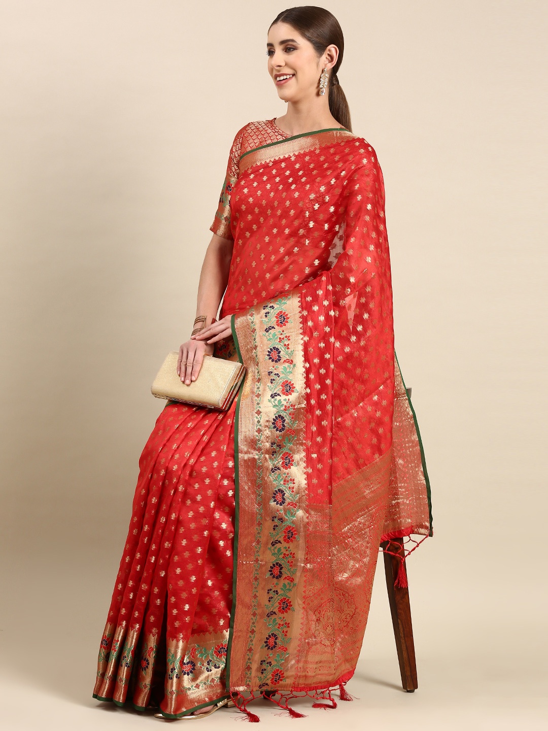 

Anouk Woven Design Silk Blend Banarasi Saree, Red