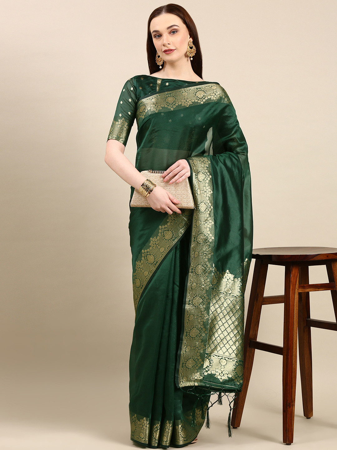 

Anouk Zari Silk Blend Banarasi Saree, Green