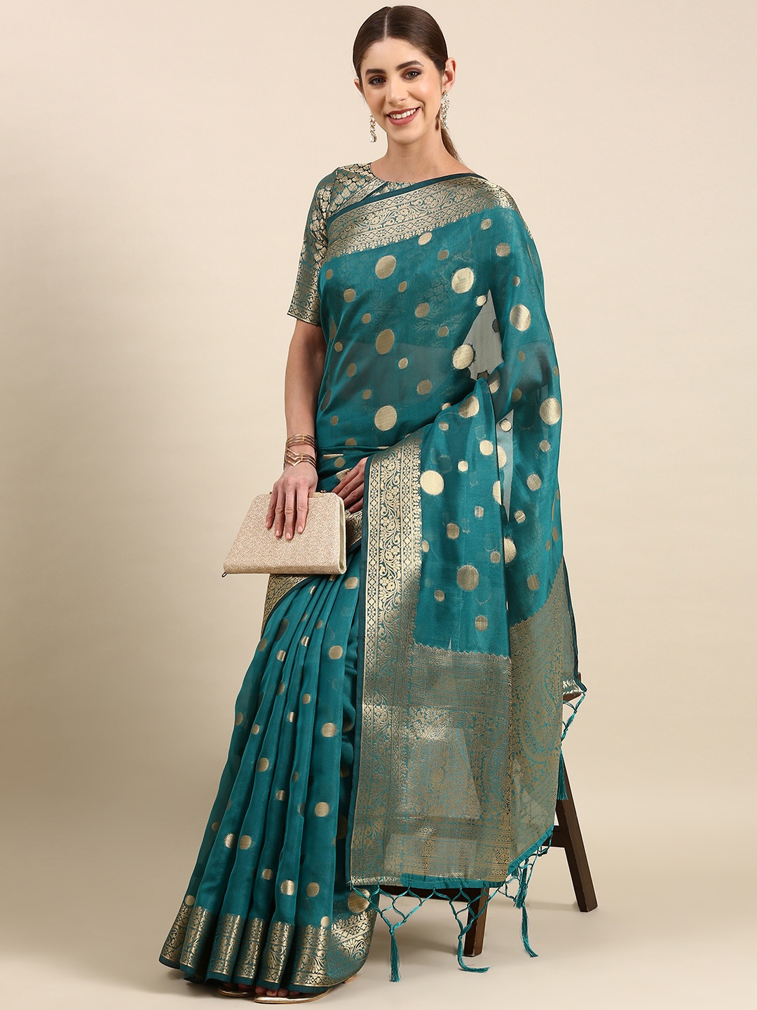 

Anouk Silk Blend Banarasi Saree, Teal