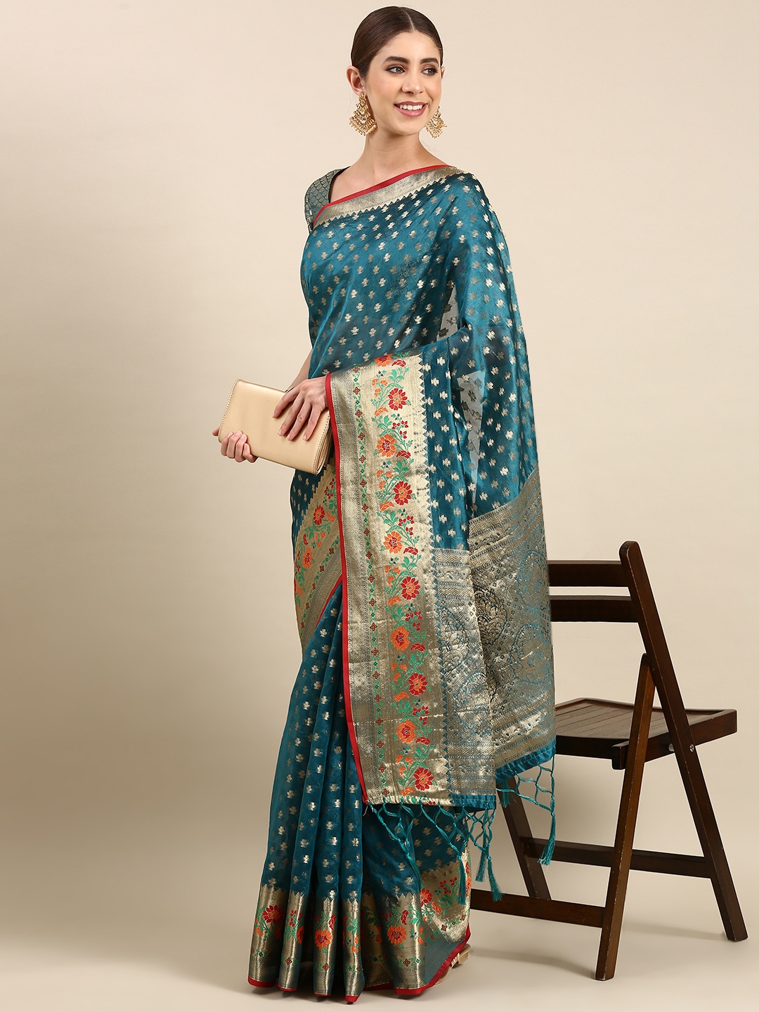 

Anouk Woven Design Silk Blend Banarasi Saree, Blue
