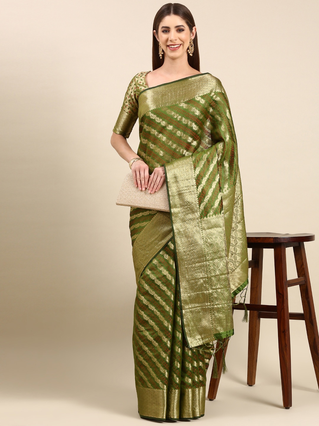 

Anouk Woven Design Silk Blend Banarasi Saree, Green