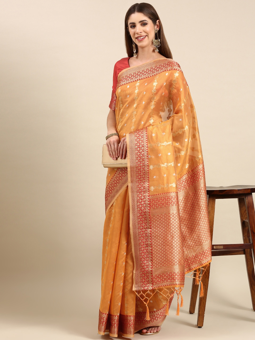 

Anouk Woven Design Silk Blend Banarasi Saree, Orange