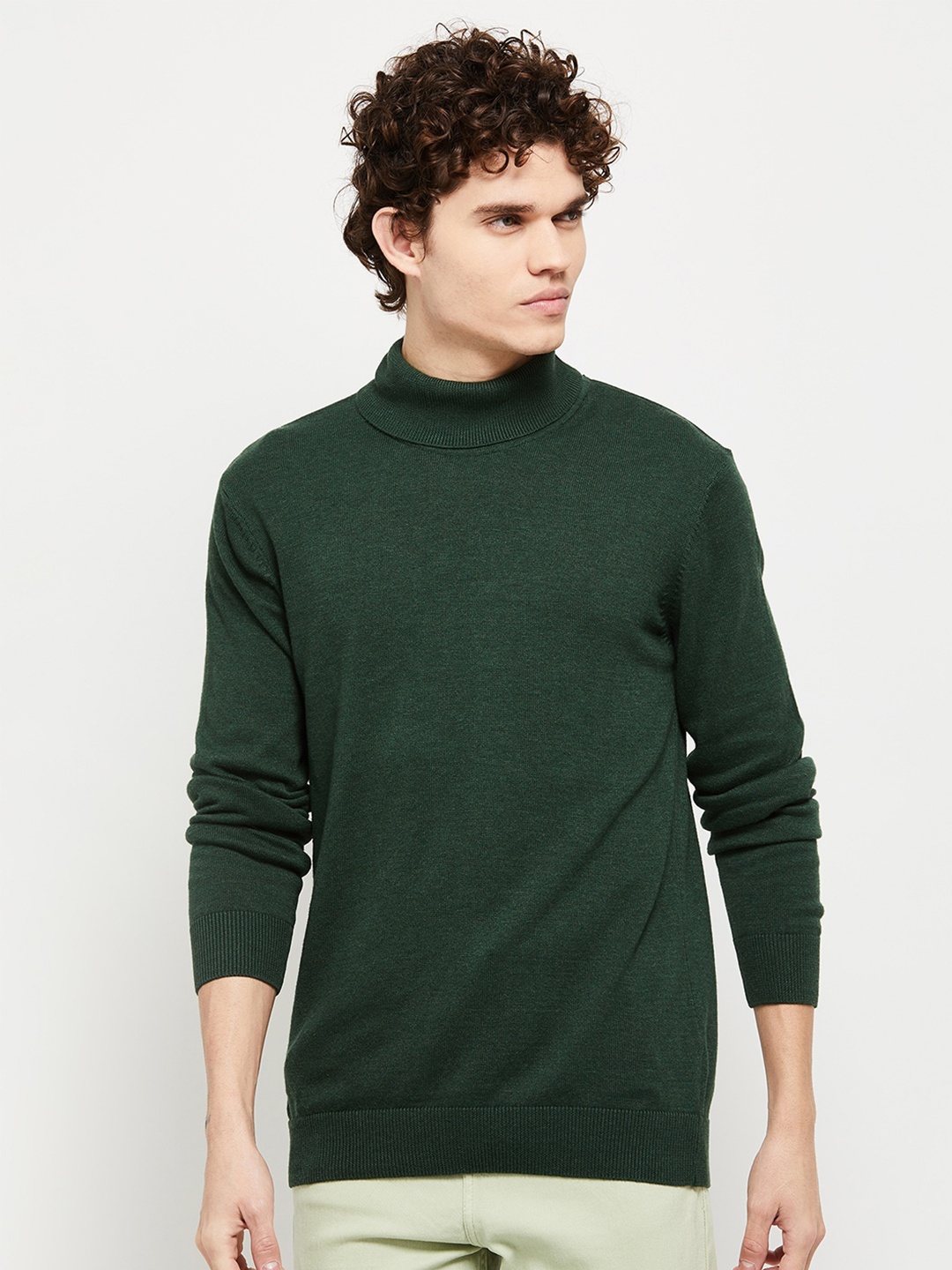 

max Mock Collar Pure Cotton Pullover Sweater, Green