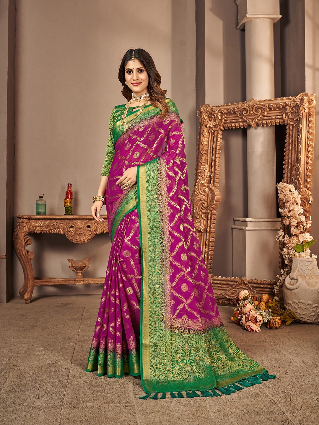 

elora Woven Design Ethnic Motifs Zari Banarasi Saree, Purple