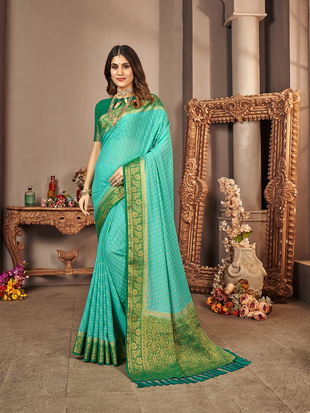 

elora Woven Design Zari Banarasi Saree, Blue