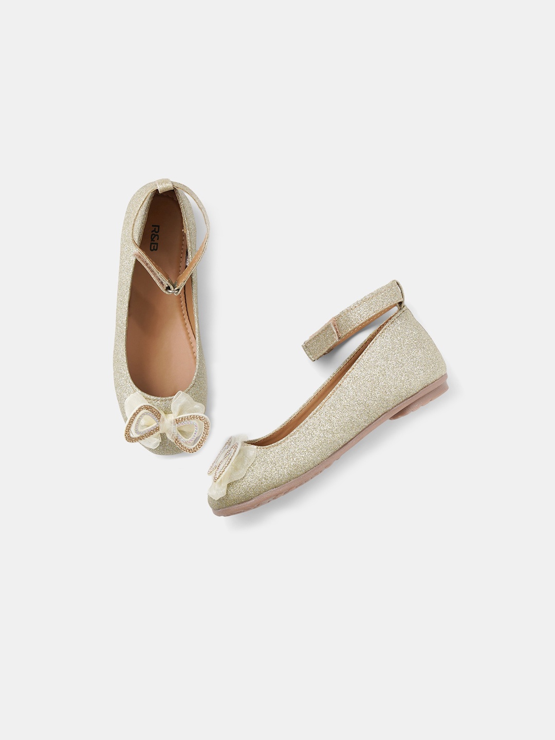 

R&B Girls Ballerinas with Bows, Gold
