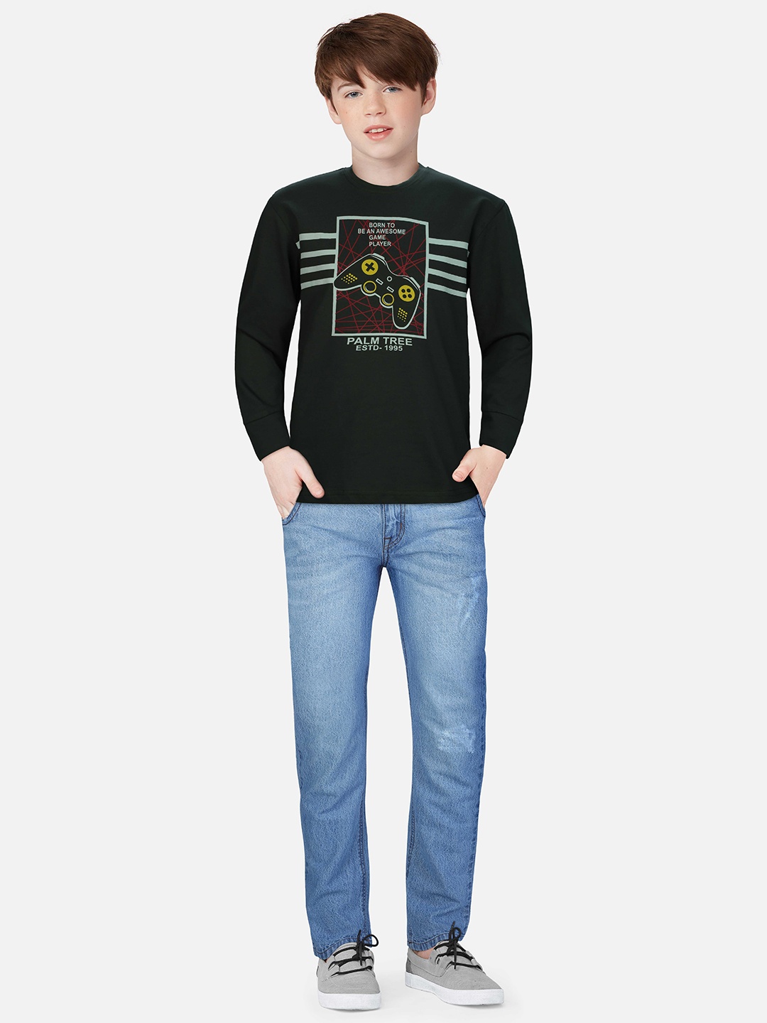 

Palm Tree Infant Boys Graphic Printed Long Sleeves Cotton T-shirt, Olive