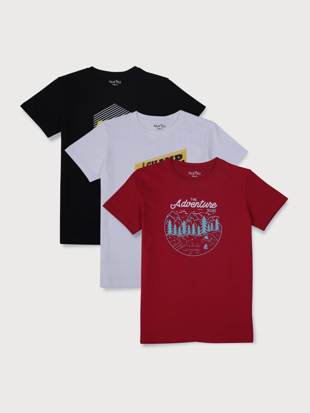 

Palm Tree Boys Pack Of 3 Typography Printed Cotton T-shirt, Maroon
