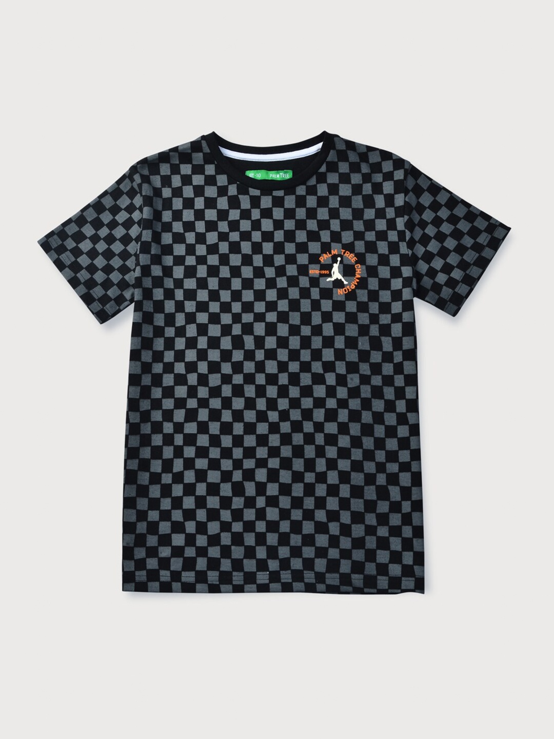 

Palm Tree Infants Boys Checked Cotton T-shirt, Black