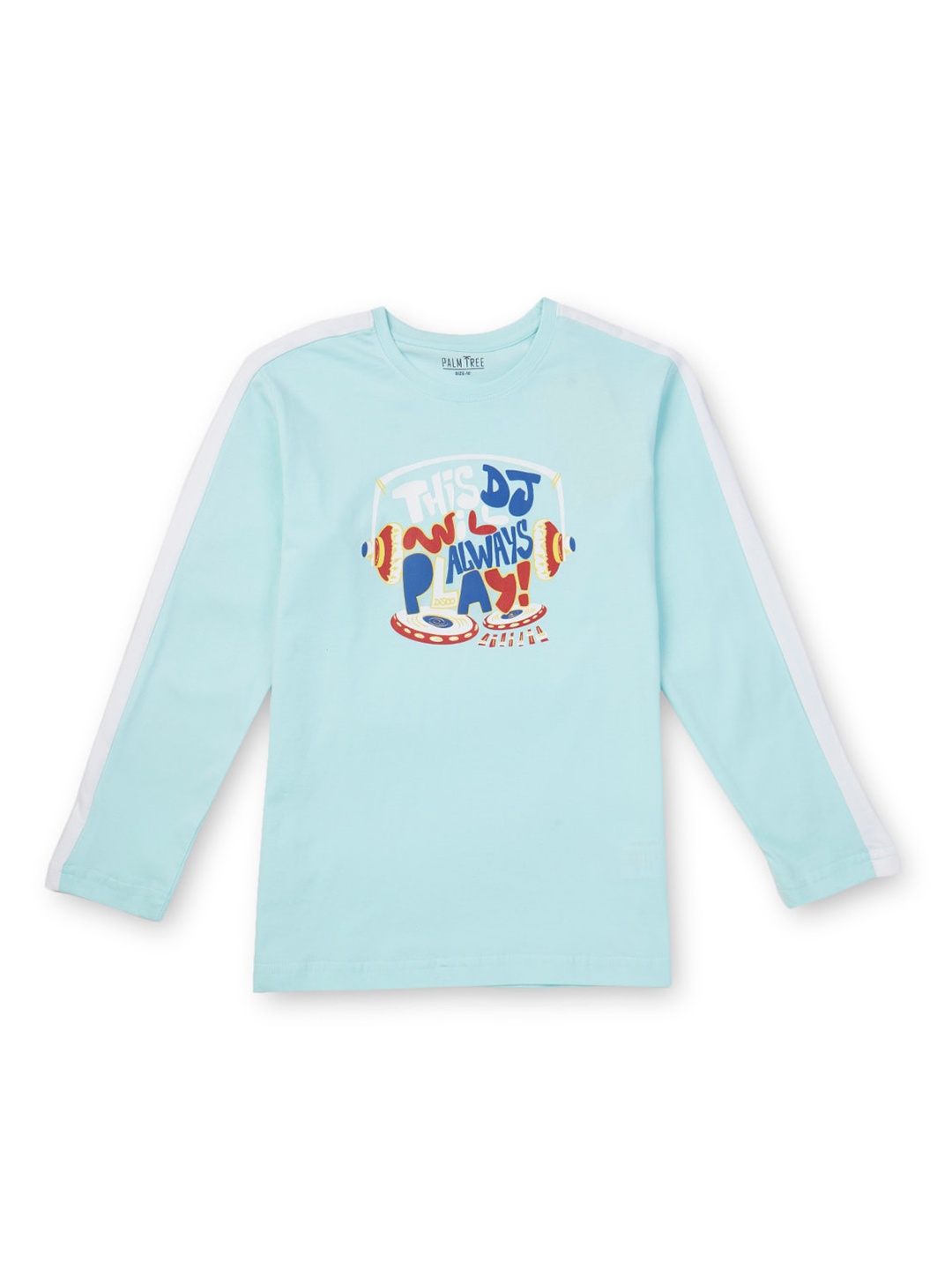 

Palm Tree Infant Boys Typography Printed Long Sleeves Cotton T-shirt, Turquoise blue