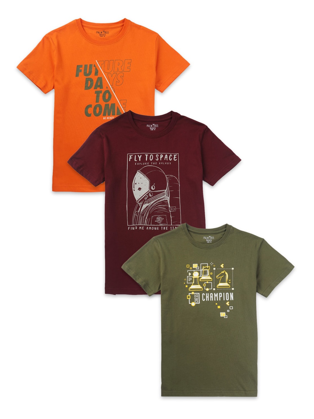 Palm Tree Infants Pack of 3Typography Printed Cotton T-shirt, Orange