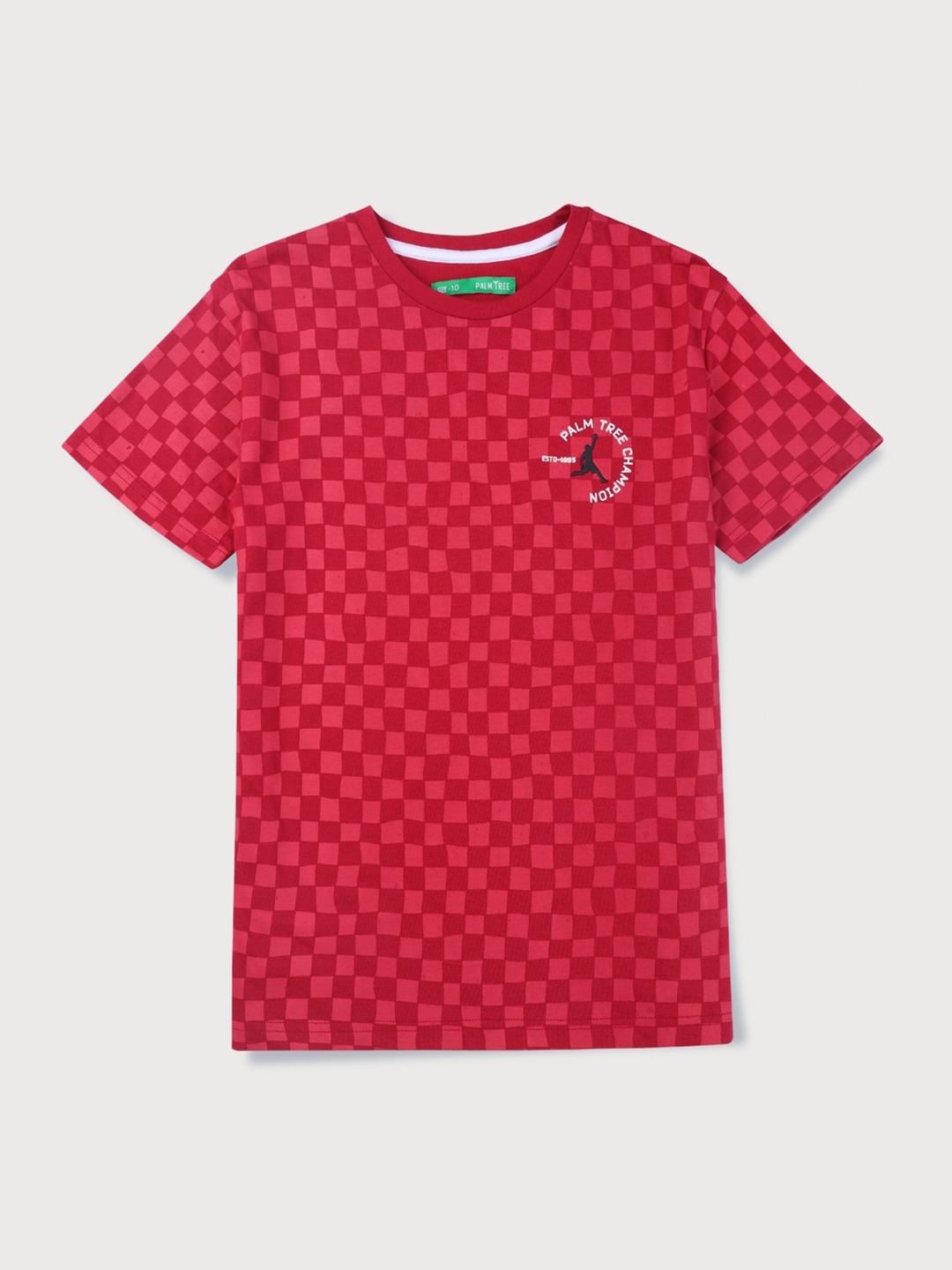 

Palm Tree Infant Boys Checked Cotton T-shirt, Red