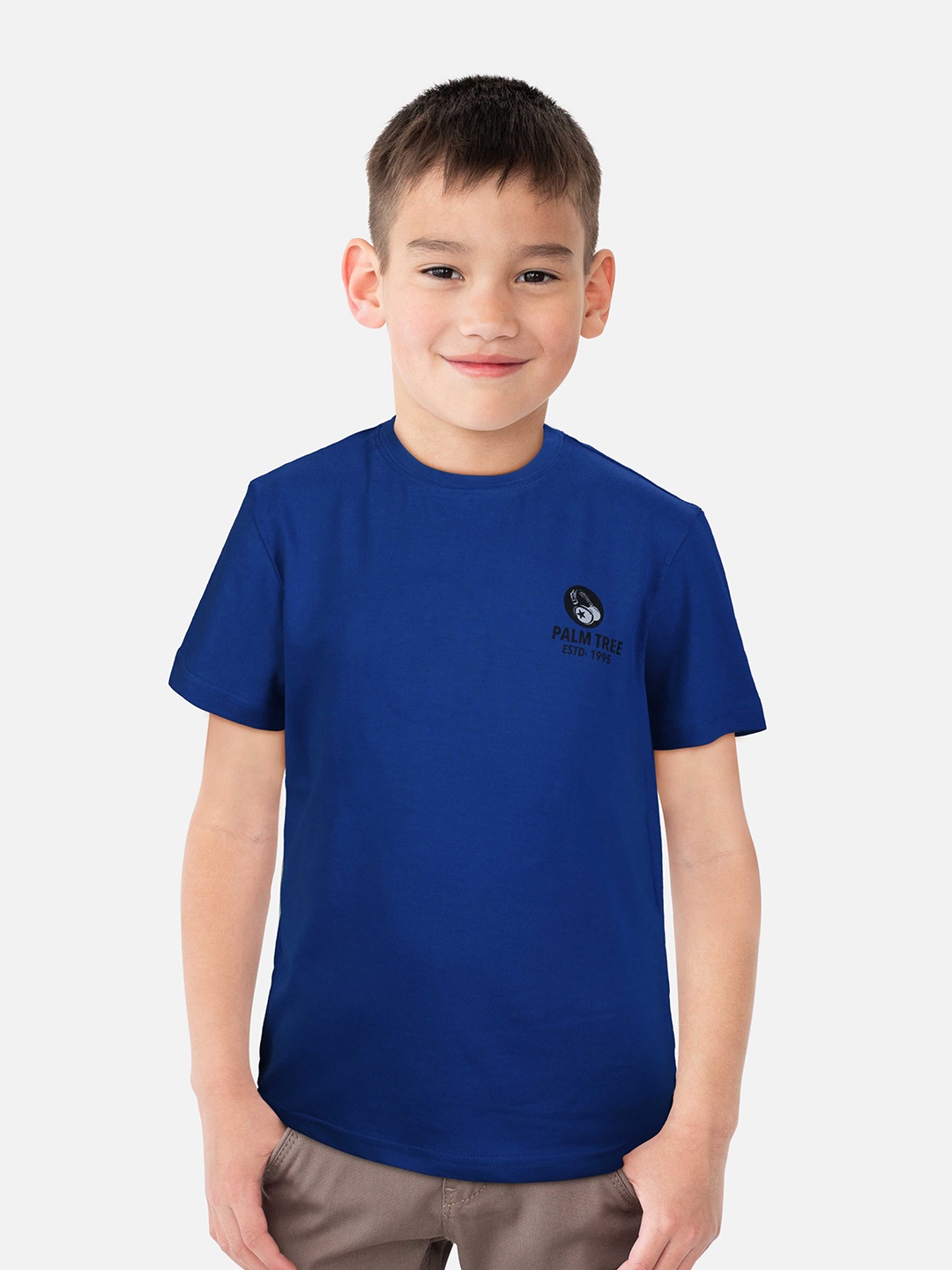 

Palm Tree Boys Typography Printed Cotton T-shirt, Navy blue