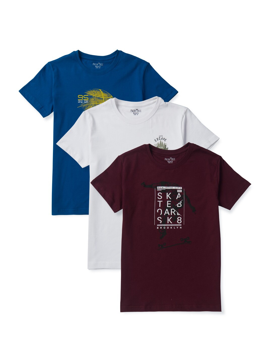 

Palm Tree Boys Pack Of 3 Typography Printed Cotton T-shirt, Maroon