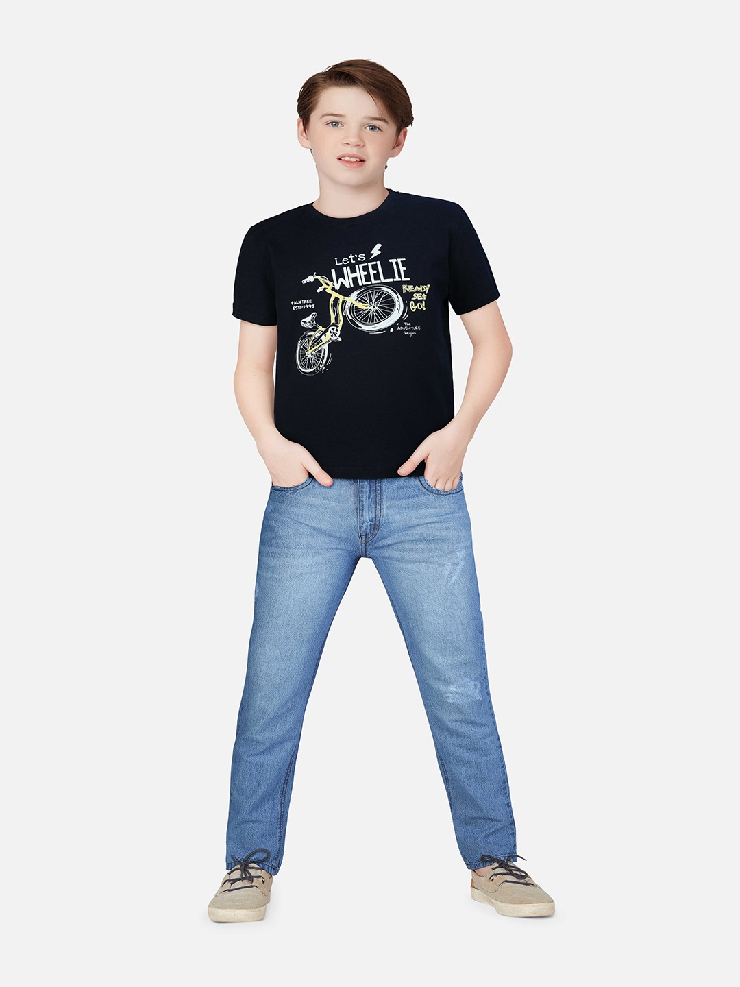 

Palm Tree Boys Typography Printed Cotton T-shirt, Black