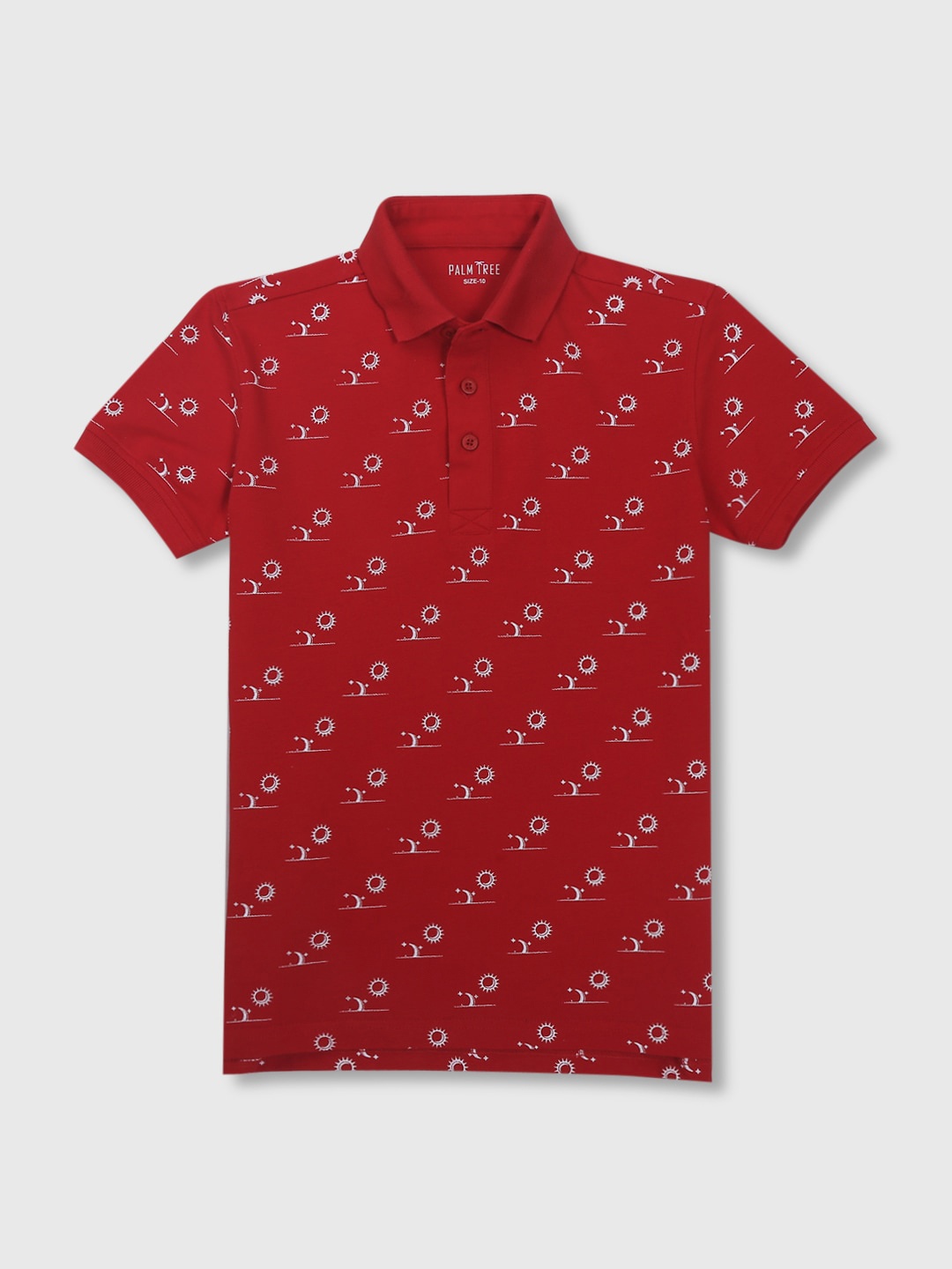 

Palm Tree Infants Boys Polo Collar Conversational Printed Cotton T-shirt, Red