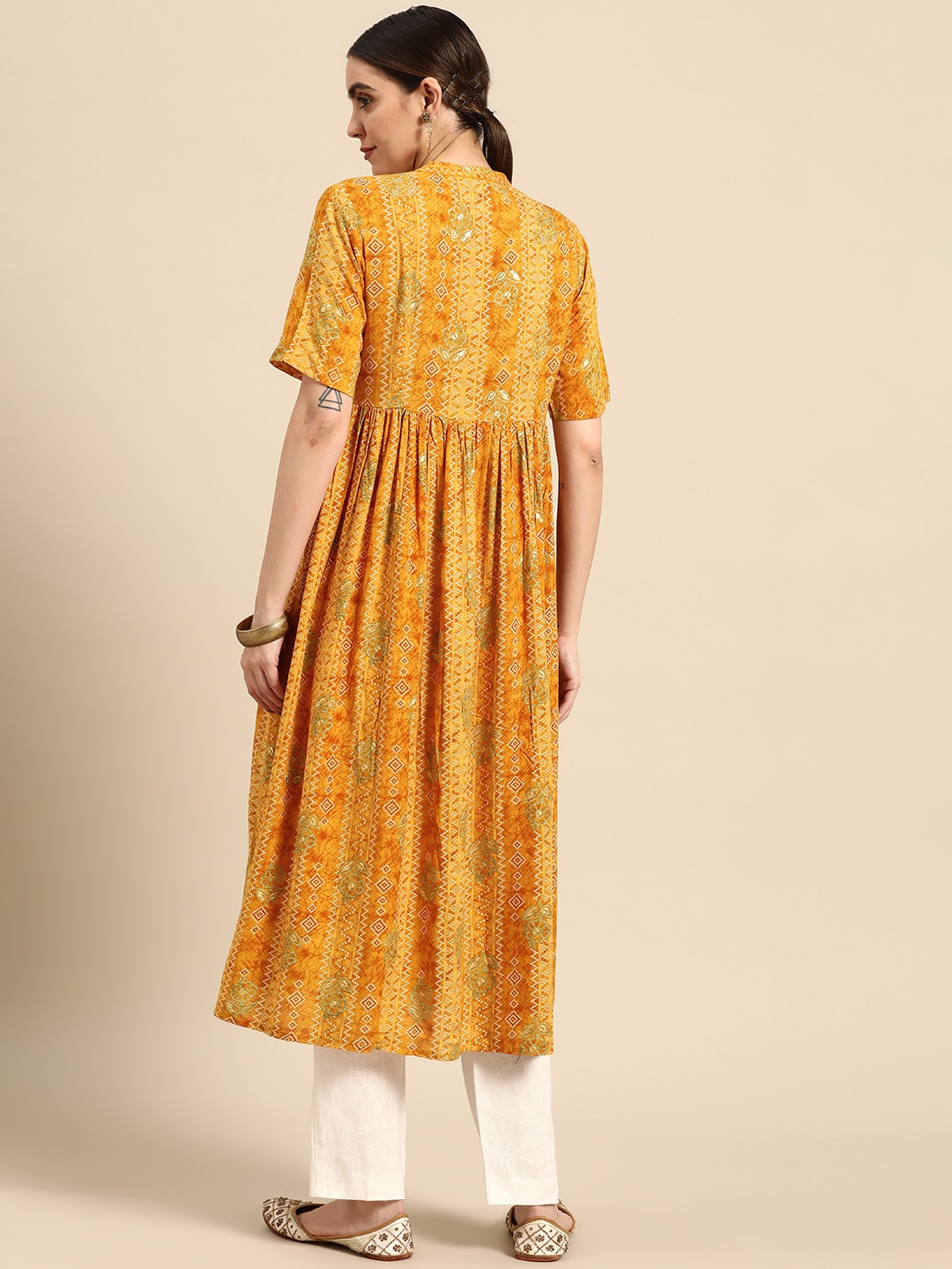 

Anouk Bandhani Foil Printed Kurta, Mustard