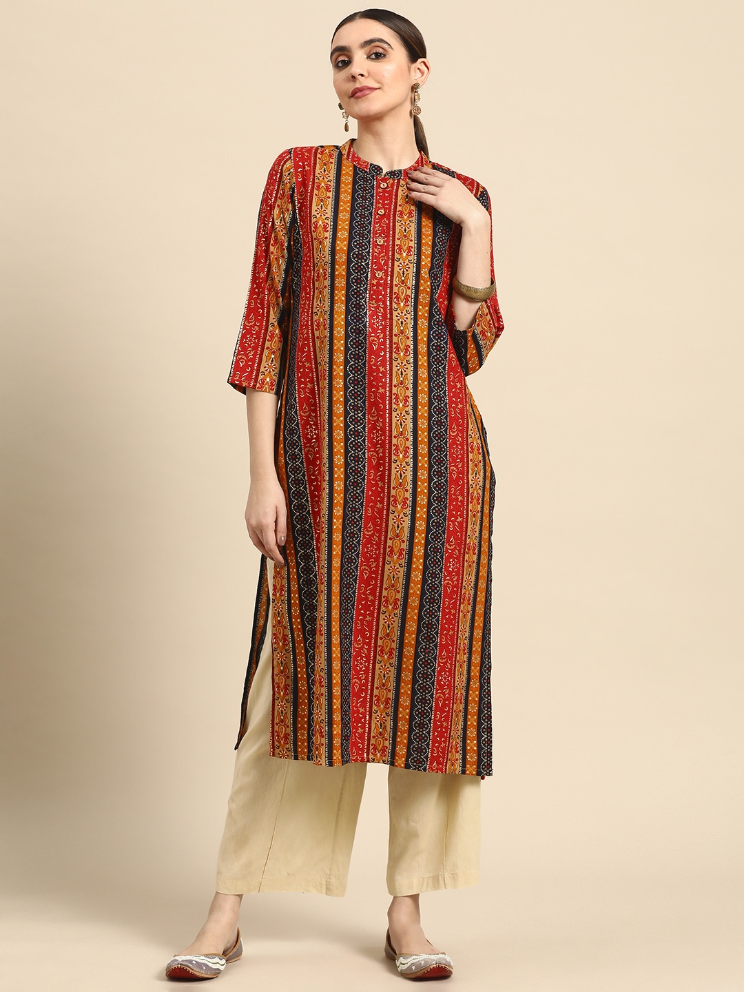 

Anouk Women Striped Ethnic Motifs Printed Kurta, Multi