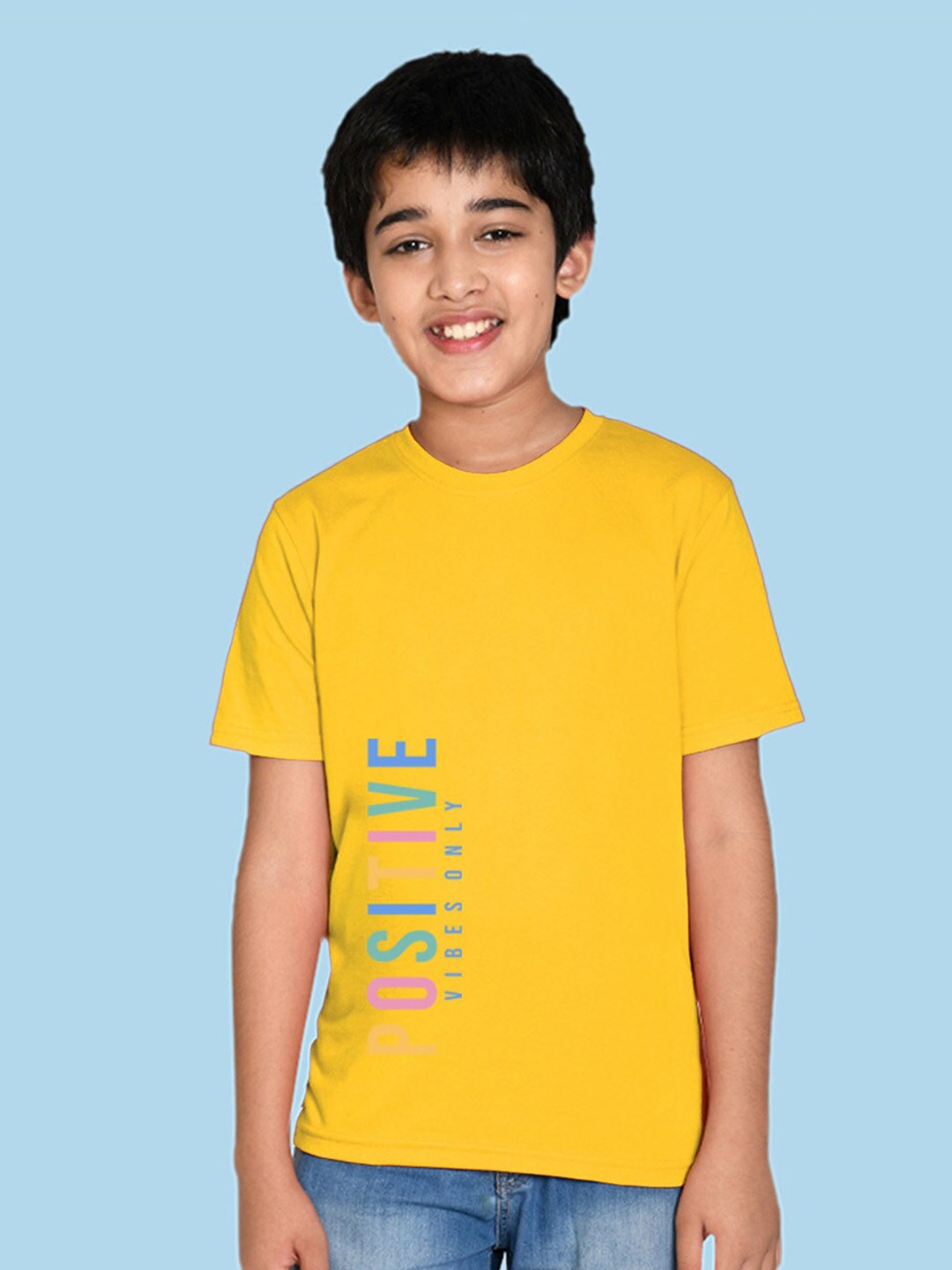 

NUSYL Boys High Neck Typography Printed T-shirt, Yellow